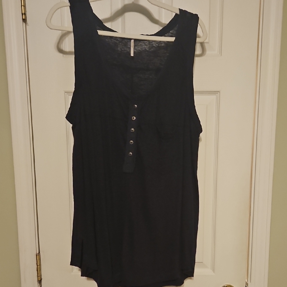 Free People Black Buttoned Tank Top